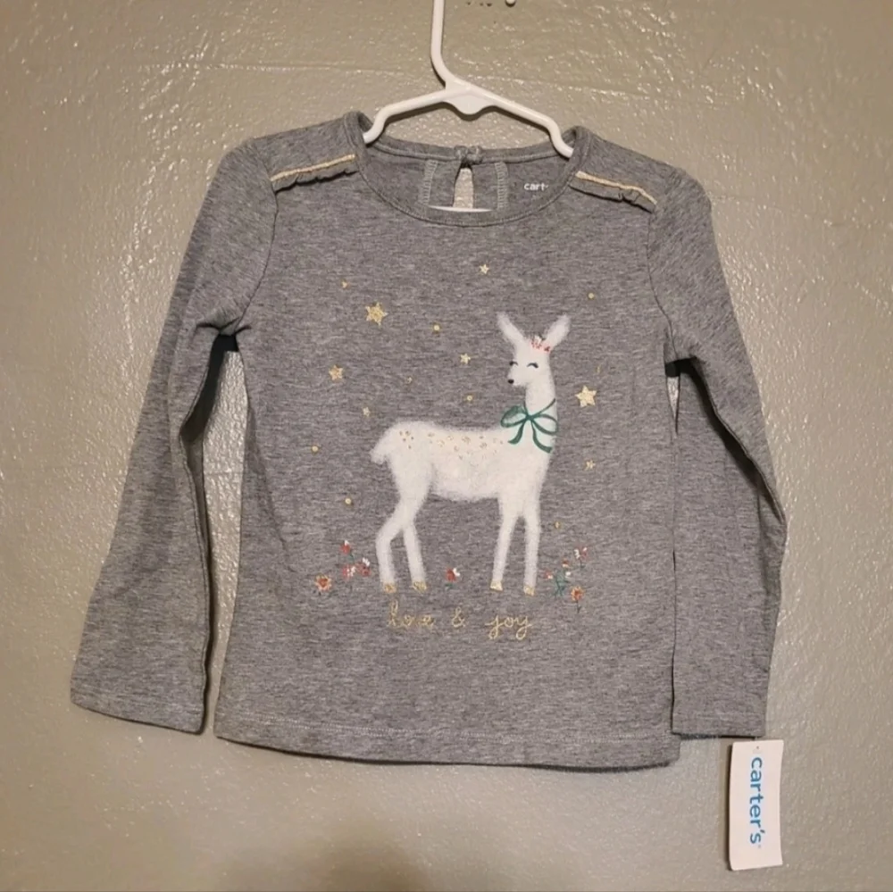 Carters Cute Festive Girls Reindeer Shirt With Glitter NWT Size 3/3T